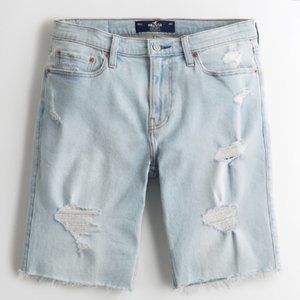 Hollister Mens Ripped Light Wash Denim Short 9" 28w